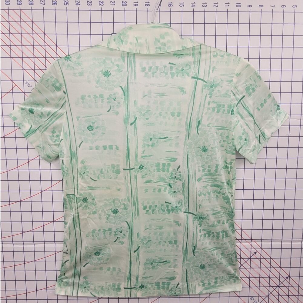 Vintage Graff Green Floral Short Sleeve Blouse Single Stitch Button Down‎ Top - Picture 3 of 12